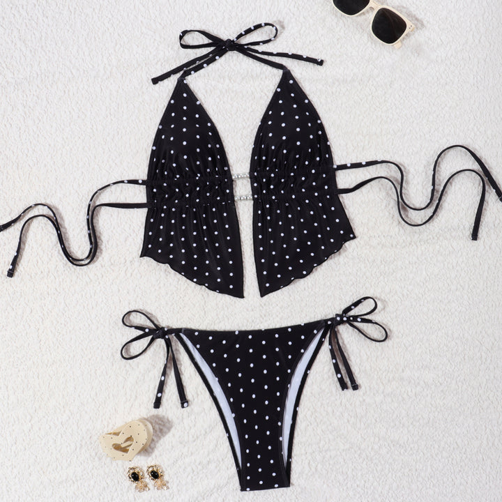 Dame Bikini-sæt med legende polka-dot mønster og justerbare stropper Skovae