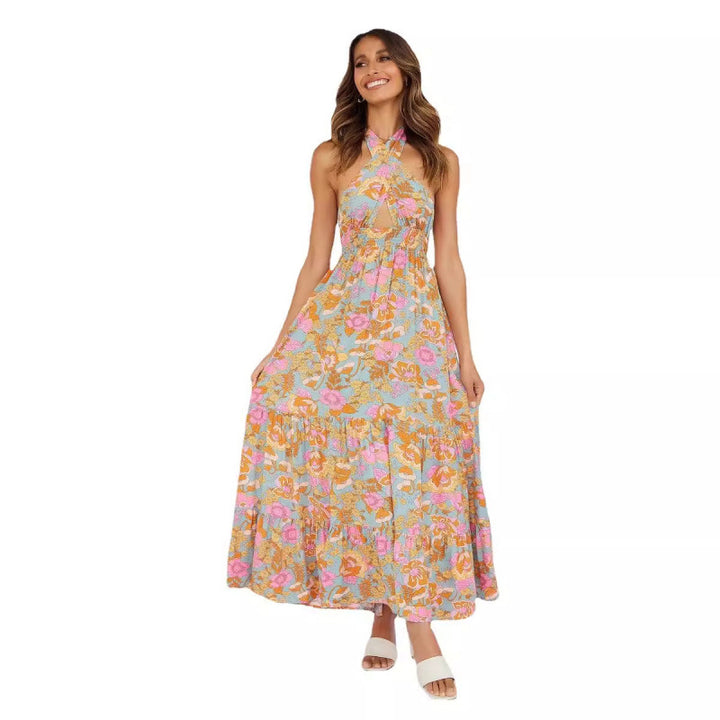 Dame Floral Halter Maxi Kjole med Høj Slids Stilla