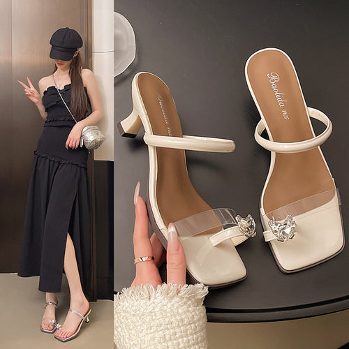 Dame elegante åbne Slingback-hæle med krystaldekoration Stilla