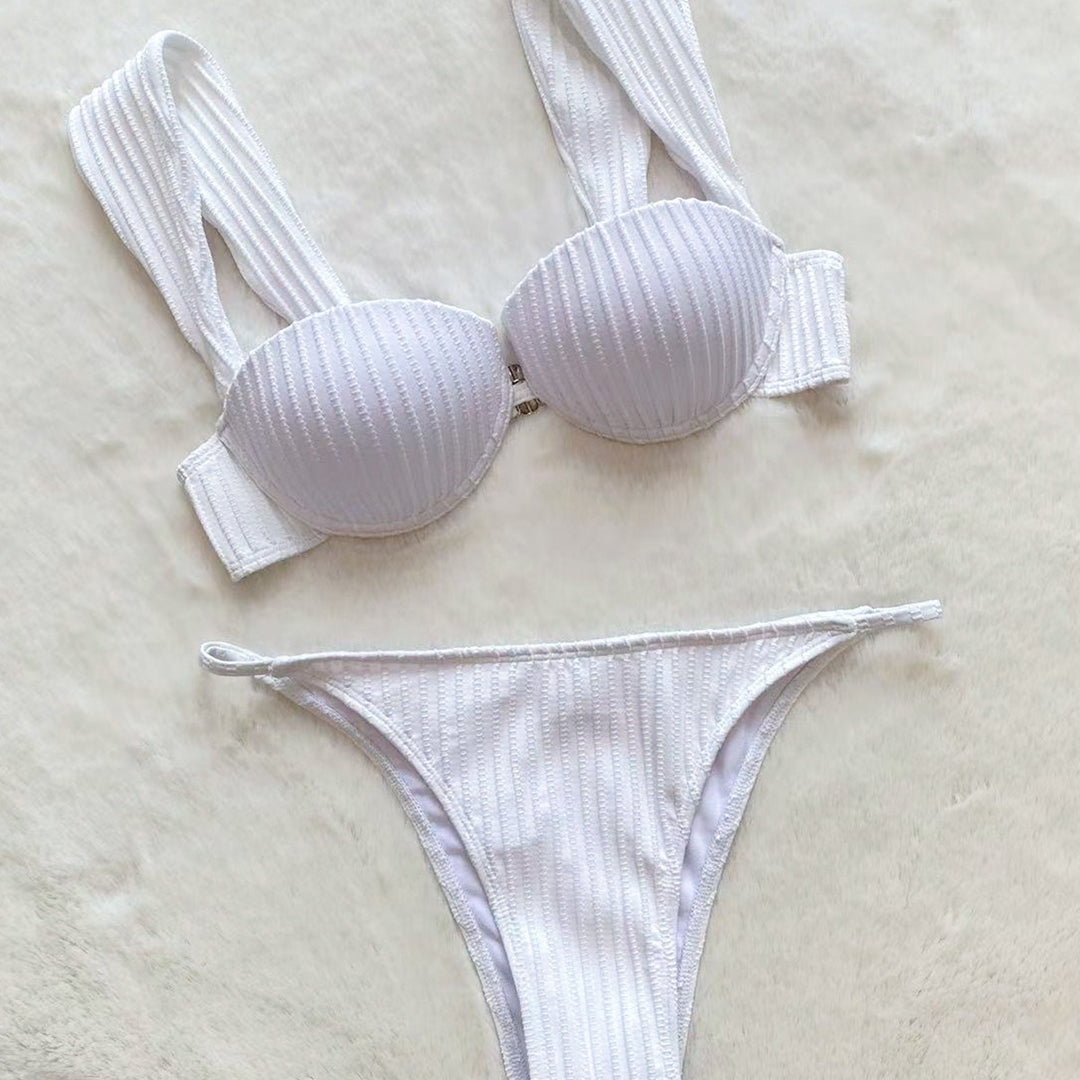 Dame badedragt med riflet design Stilla