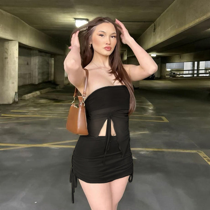 Damen Bandeau-Top mit asymmetrischem Schnitt und Rüschendetails Skovae