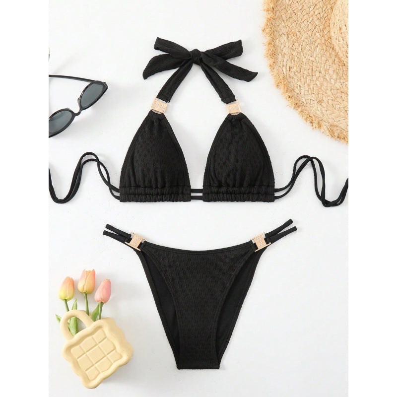 Femme Triangle Halterneck Bikini-sæt med justerbare bånd Stilla