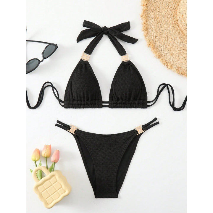 Femme Triangle Halterneck Bikini-sæt med justerbare bånd Stilla