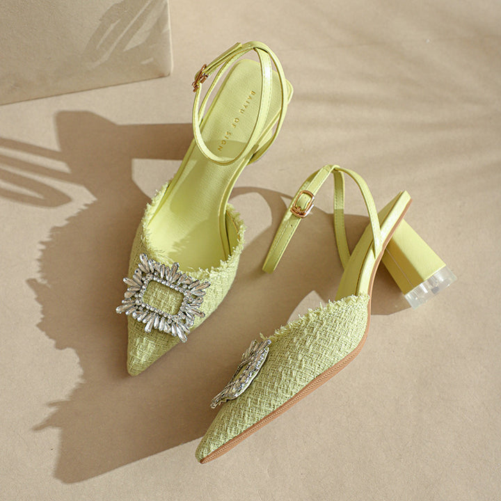 Dame Spids-Tå Slingback-Pumps med dekorativ sløjfe og blokhæl Stilla