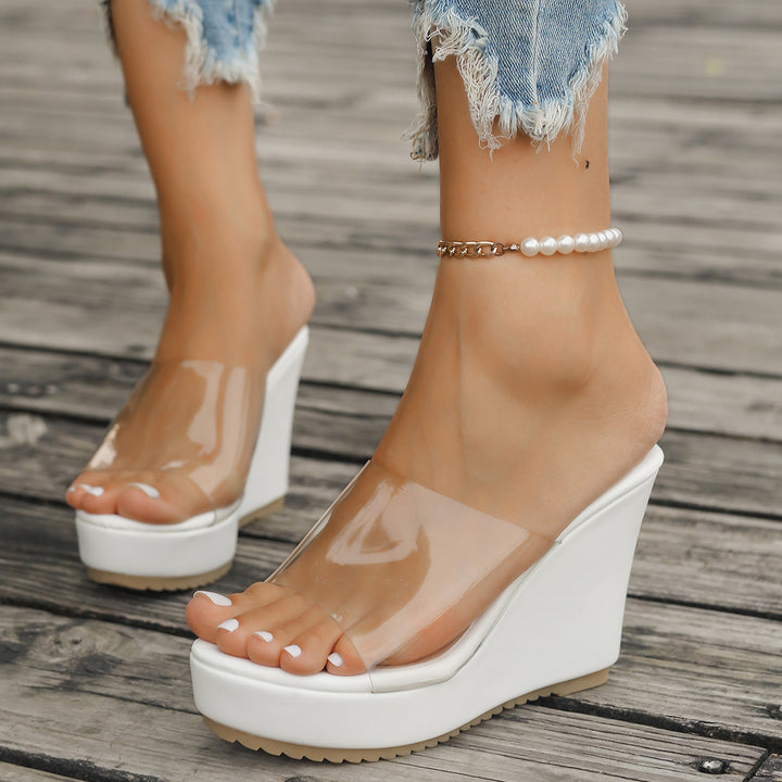 Dame nan transparente mules med PVC-dæksæler, høj kilehæle og skridsikre såler Skovae