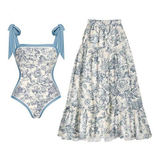 Dame badetøj sæt med elegant indpakningsskørt og fashionable sløjfer Skovae
