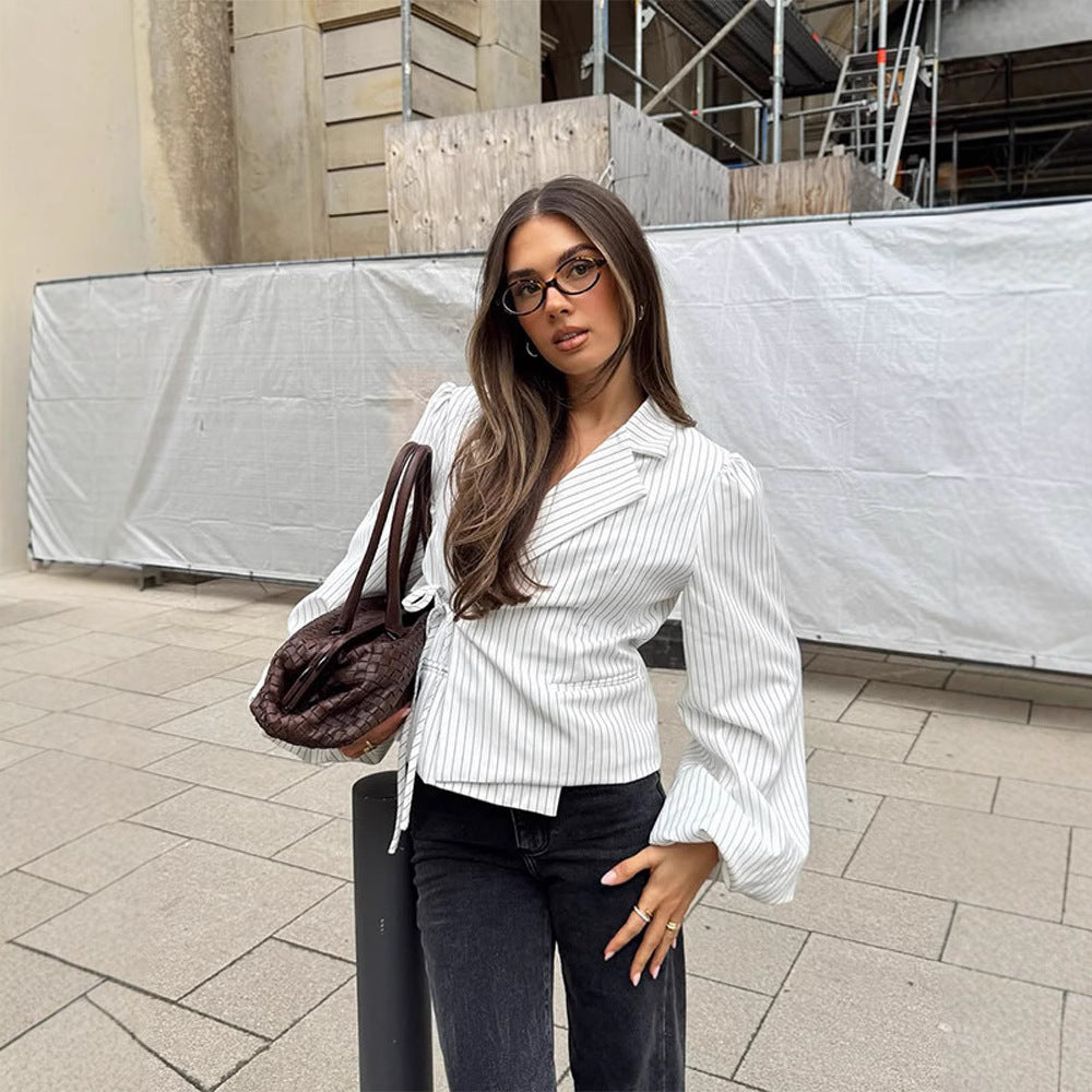 Dame elegant Tailored Bluse med voluminøse Ærmer Stilla