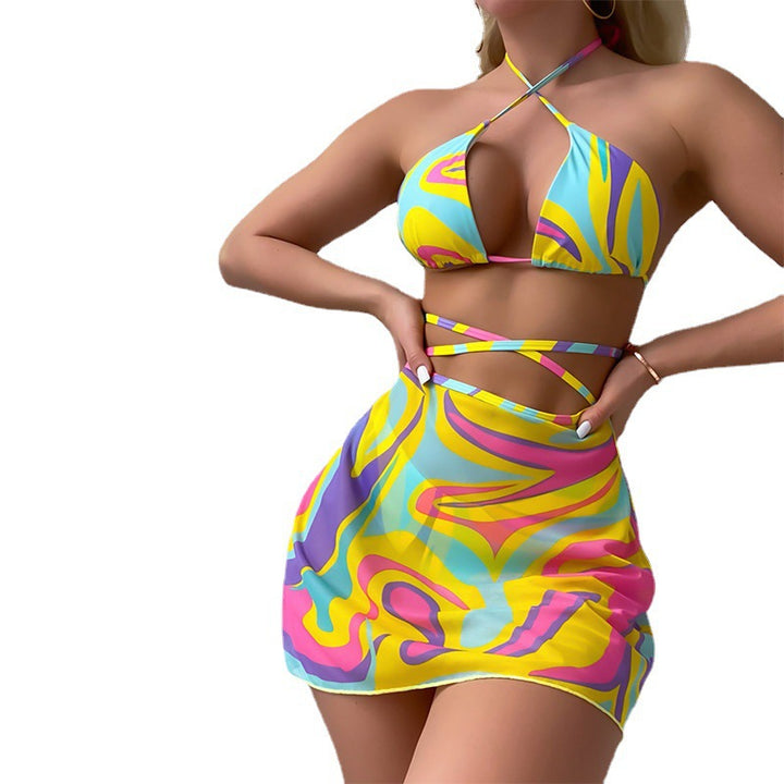 Dame Multi-Mønster Bikini-Sæt med flydende Cover-Up Stilla