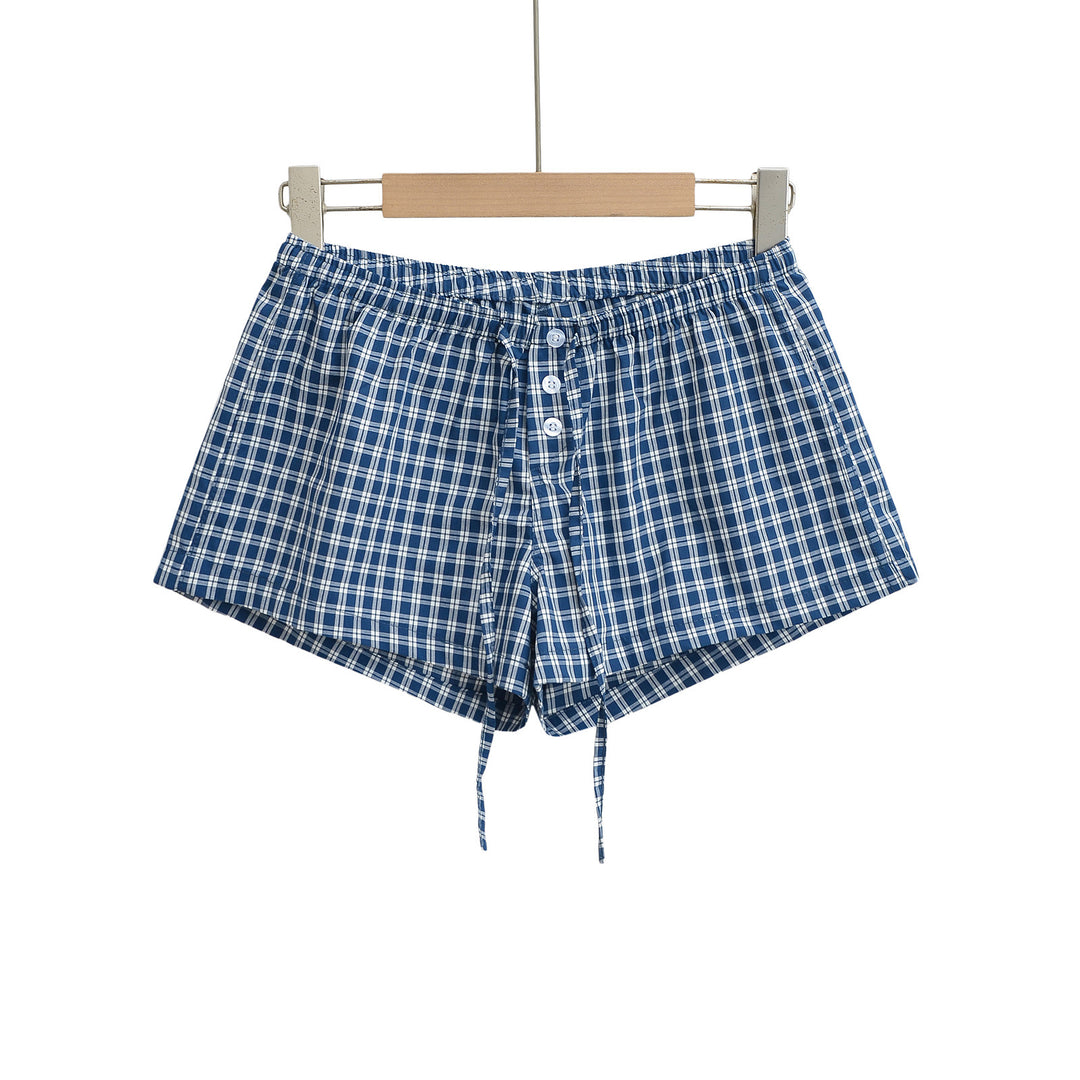 Dame casual shorts med justerbar snøre og ternet mønster Stilla