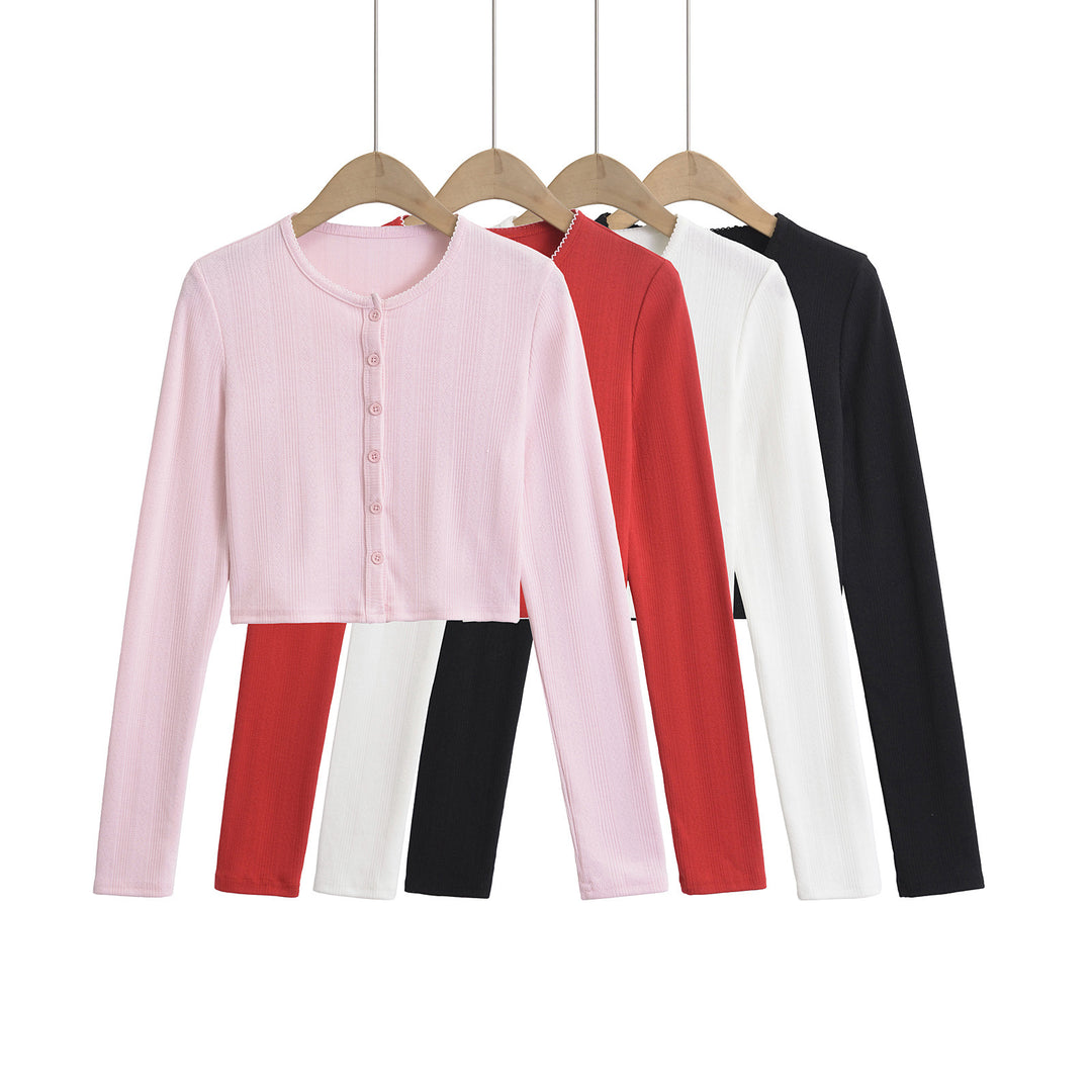 Dame Crop-top med lange ærmer og moderne knaplukning Stilla