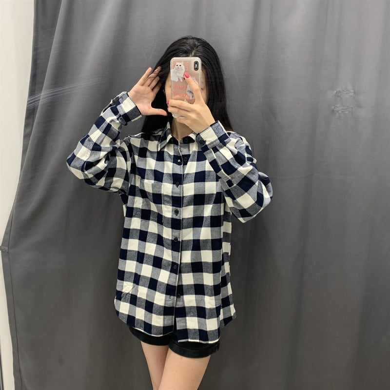 Kvinders Tjekket Flannel Skjorte Bluse Stilla