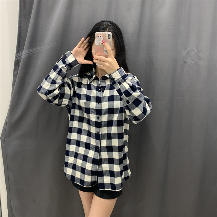 Kvinders Tjekket Flannel Skjorte Bluse Stilla