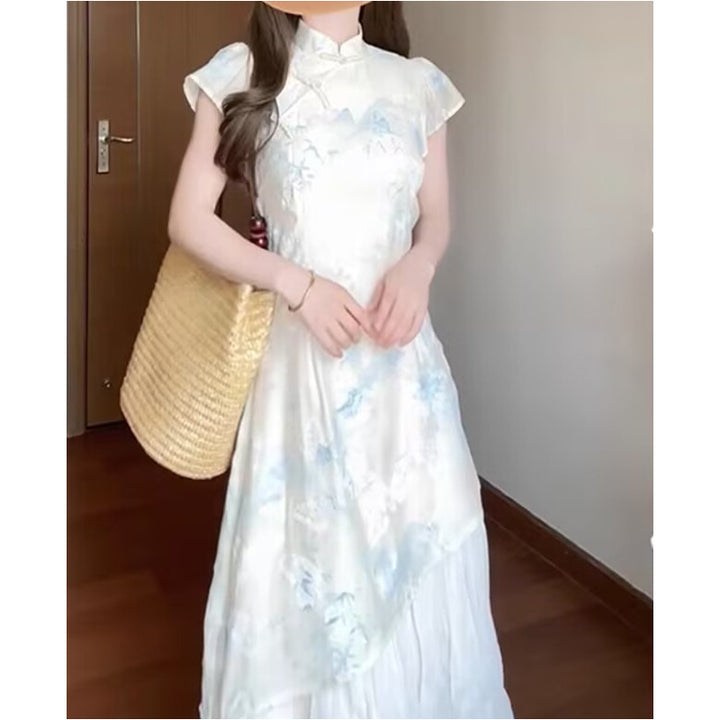 Femme Elegant Floral Tryk Maxi Kjole Stilla