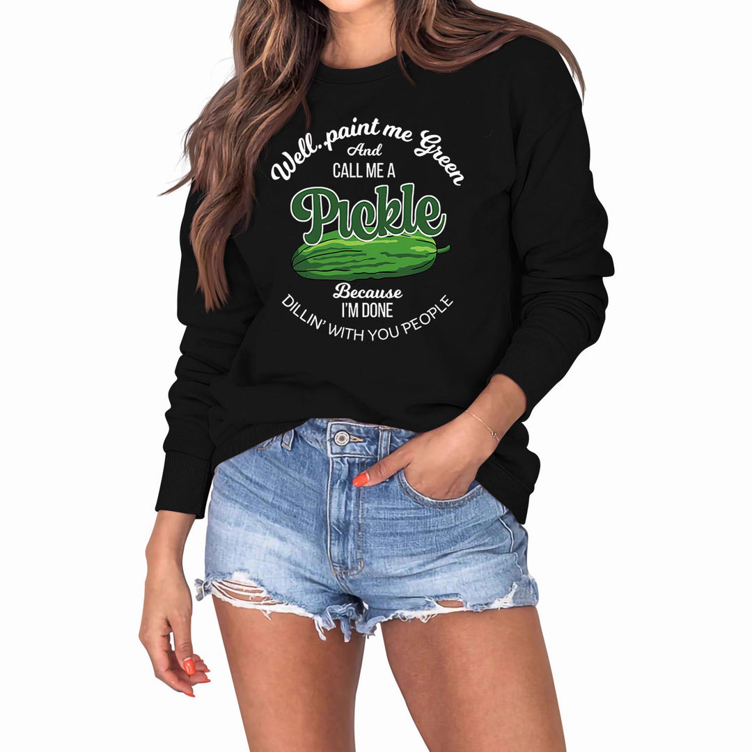 Kvinders sweatshirt med et sjovt agurkmotiv og kreativt tryk Stilla