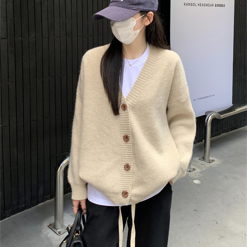 Femme Cozy V-Udskæring Knap-Op Strik Cardigan Stilla