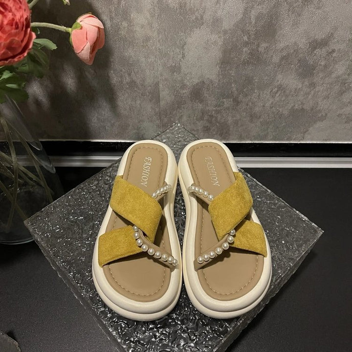 Dame Elegante Tåseparator Sandaler med moderne Remdesign og Perlepynt Stilla
