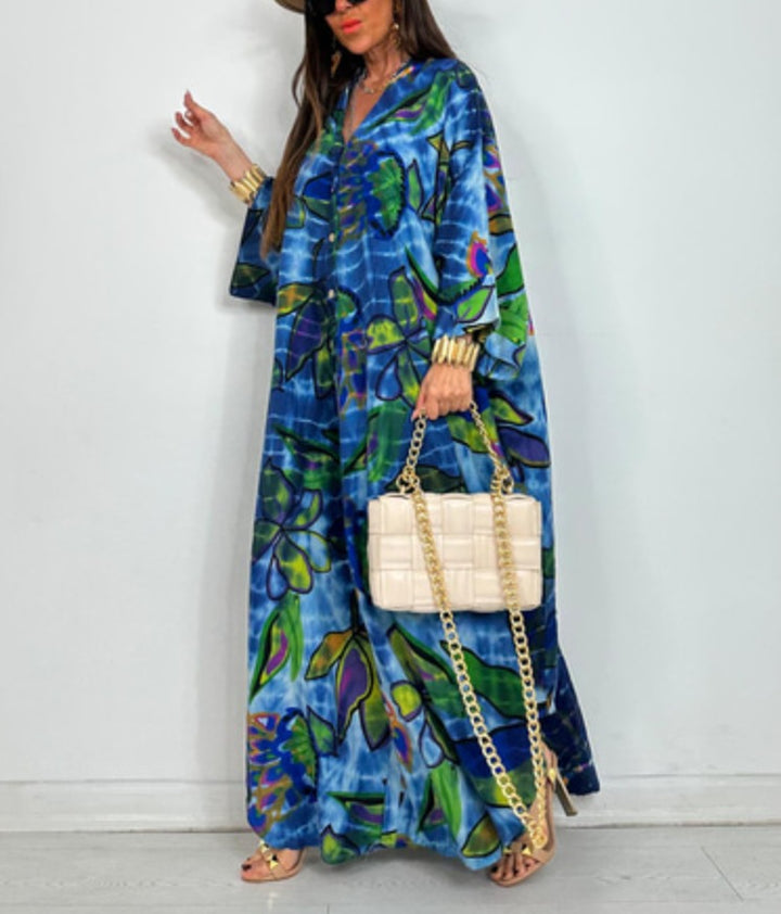 Dame Kaftan-stil Maxikjole med blomsterprint og løs pasform Stilla