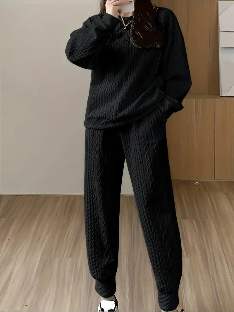 Dame strik-loungewear-sæt med struktureret design og behagelig pasform Stilla