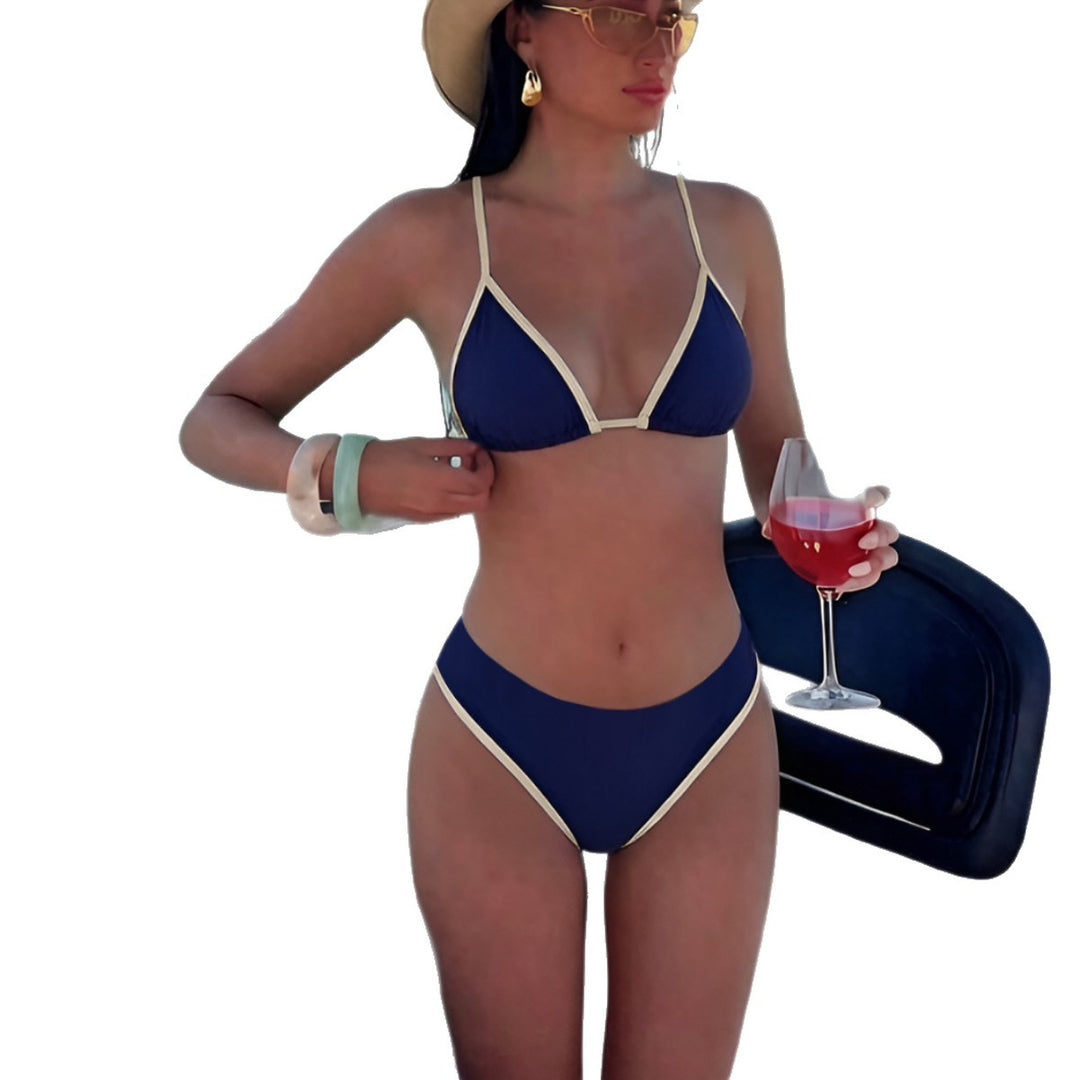 Dame triangel-bikini med høj benudskæring og justerbare stropper Skovae
