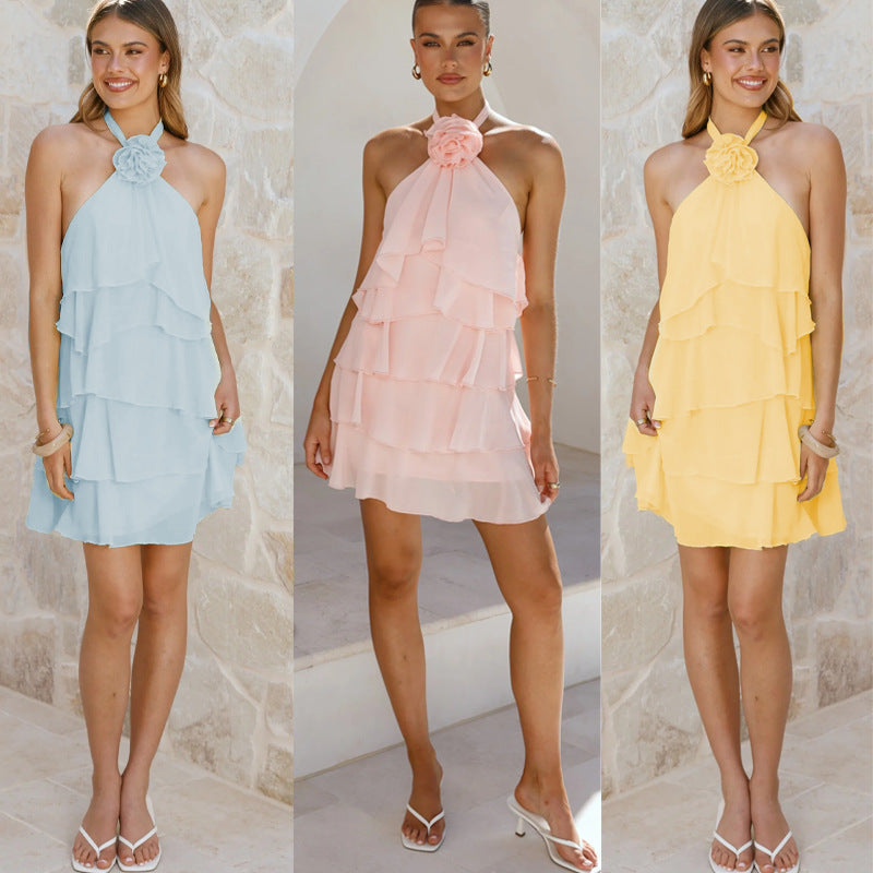 Kvinders Halter Ruffle Kjole med Lagdelt Design Stilla