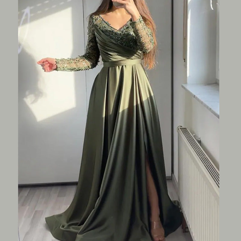 Dame elegant aften kjole med skinnende overdel og flydende nederdel Stilla