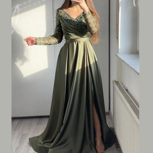 Dame elegant aften kjole med skinnende overdel og flydende nederdel Stilla