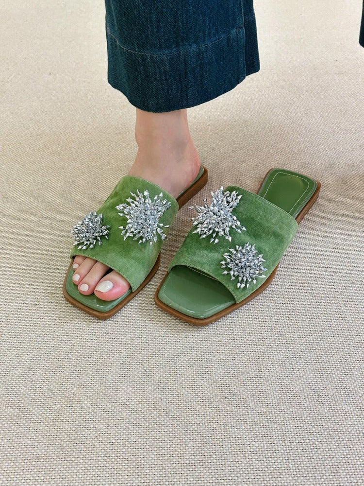 Dame Elegant Slide Mules med Strassdekorationer Stilla