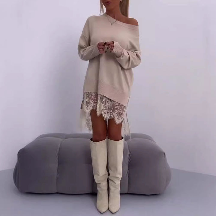 Dame Oversized Strikpullover med Spidseindsatser Stilla
