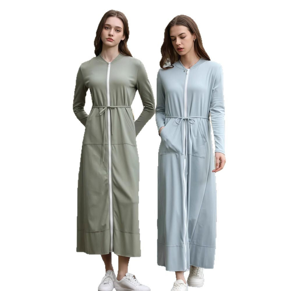 Dame Langærmet Kimono med Lynlås og Praktiske Lommer Stilla