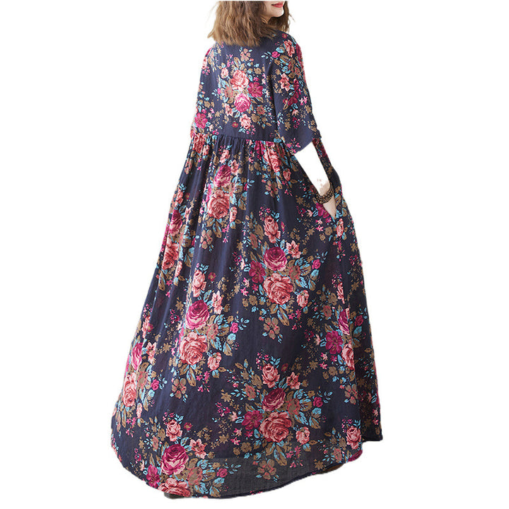 Femme Plus Size Floral Maxi Kjole med Flared Ærmer Stilla
