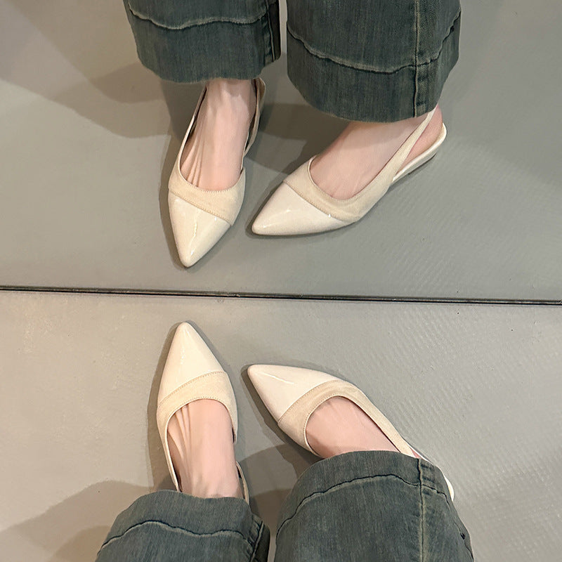 Dame Slingback-flats med spids tåparti lavet af blødt ruskind og blank overflade Stilla