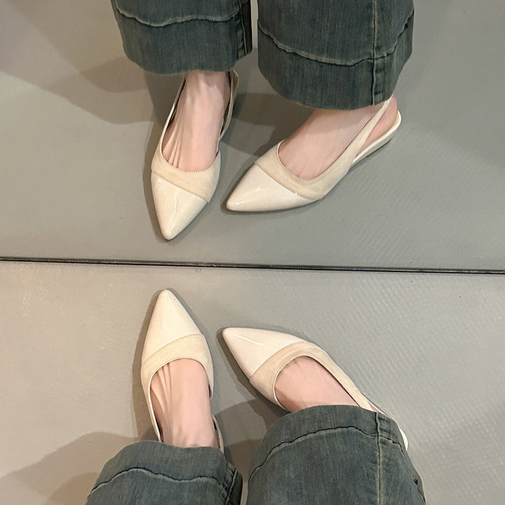 Dame Slingback-flats med spids tåparti lavet af blødt ruskind og blank overflade Stilla