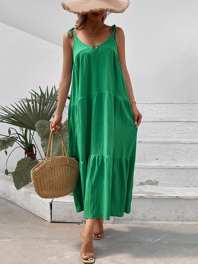 Femme Stribet Maxi-Kjole med justerbare Spaghetti-Stropper Stilla