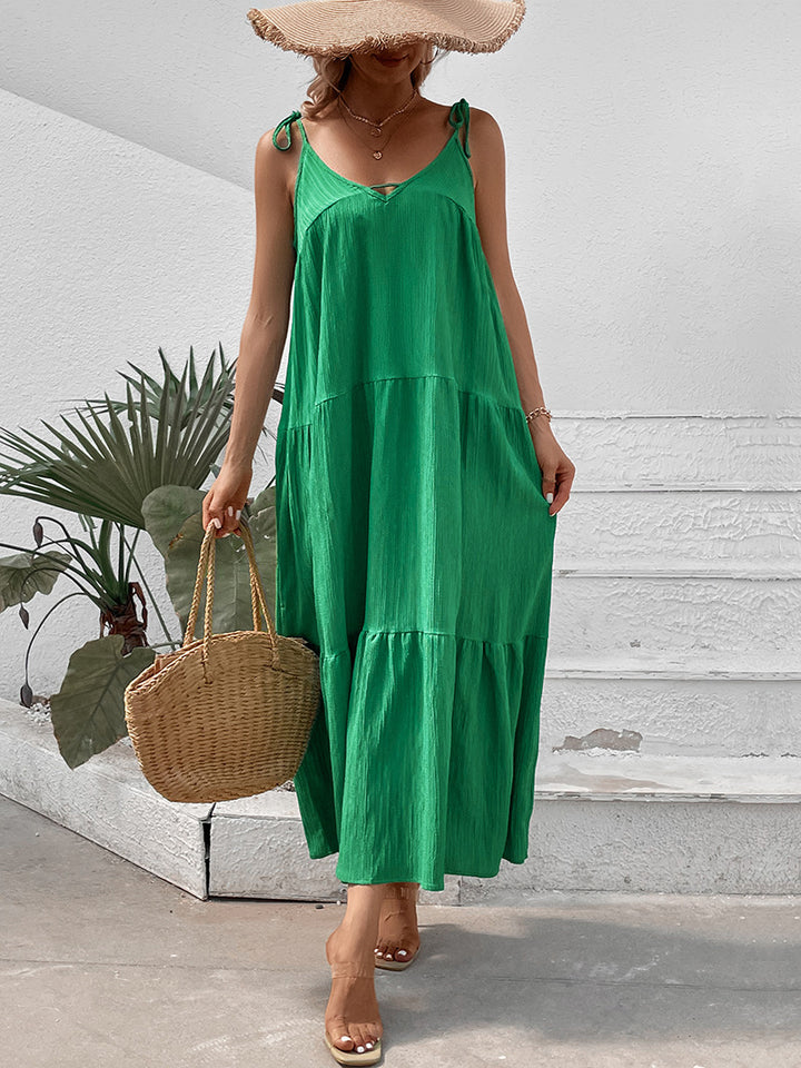 Femme Stribet Maxi-Kjole med justerbare Spaghetti-Stropper Stilla