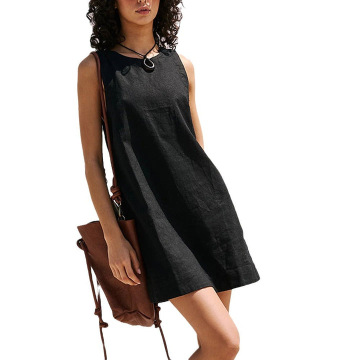 Stilla | Linned Tank Rygfri Ensfarvet Mini Kjole