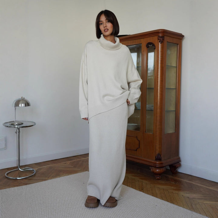 Kvinders strikket crop sweater og maxi nederdel sæt Stilla