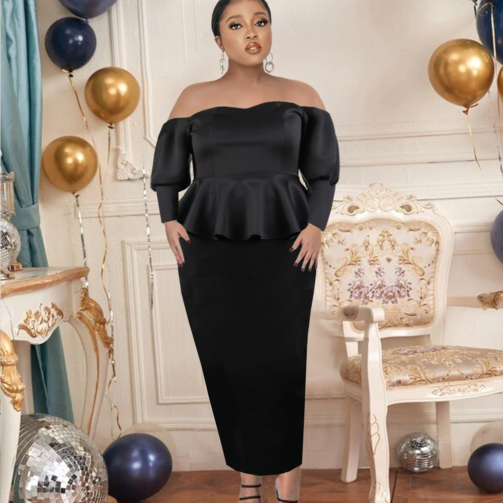 Dame Figurtilpasset Peplum Kjole med Off-Shoulder Udsnit Skovae