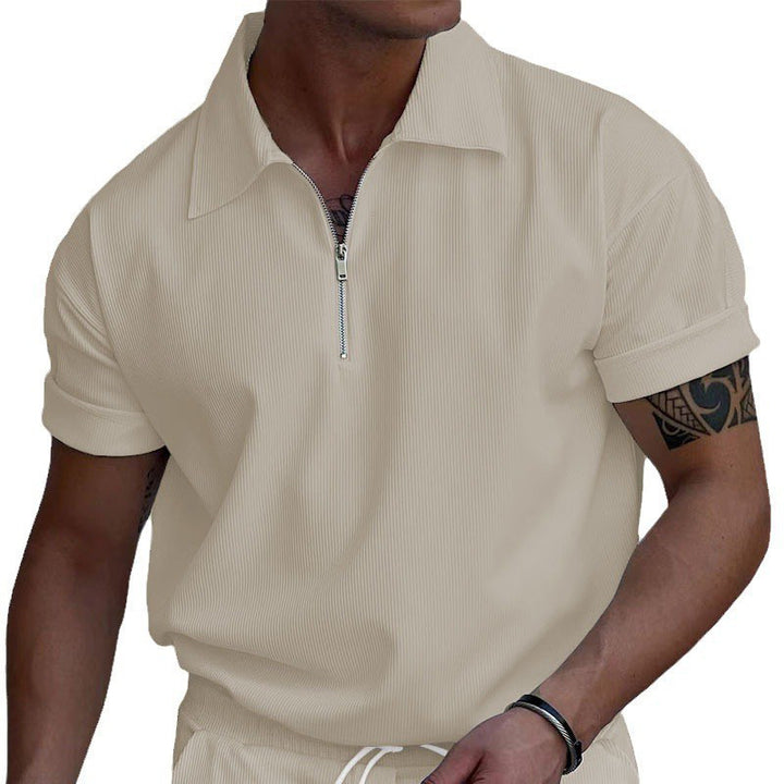 Herrer polo med kort lynlås og struktureret design Stilla