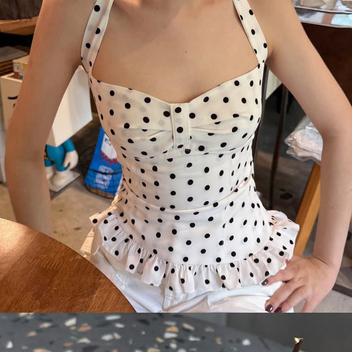 Damer Legesylt Polka-Dots Top med fancy Flæseafslutning Skovae