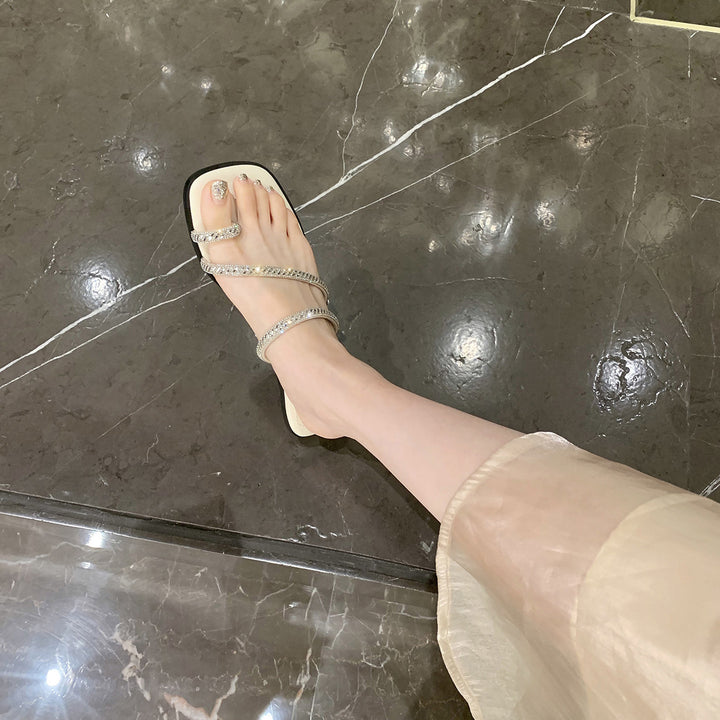 Dame Elegant Rhinestone Rem Slide Sandaler Stilla
