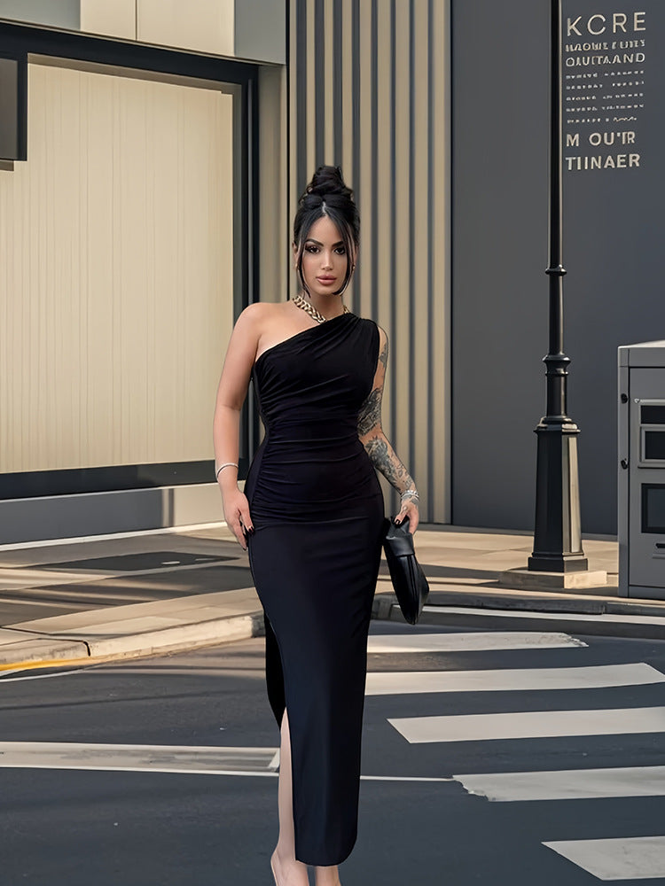 Damer Elegant En-Skulder Maxi Kjole med Figur-Fastholdende Snit og Sideslids