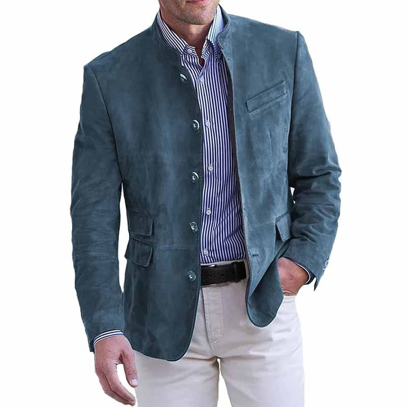 Herrer elegant suede blazer med høj ståkrave og lommer Stilla