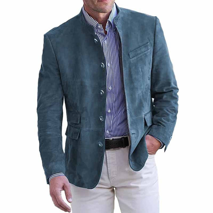 Herrer elegant suede blazer med høj ståkrave og lommer Stilla