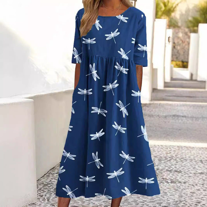 Dame Libellen-Print Midi Kjole Stilla