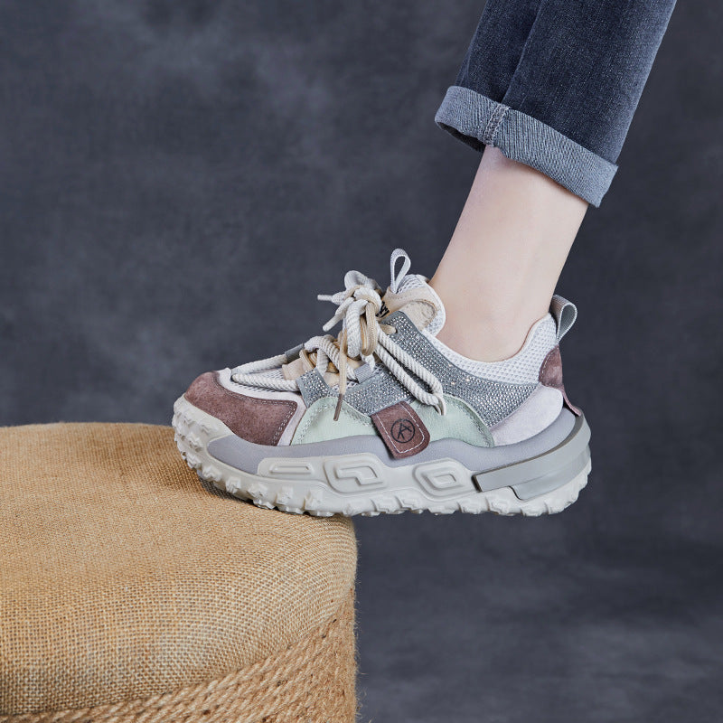 Damer Trendy Chunky Sål Sneakers med blandet Materialedesign Stilla