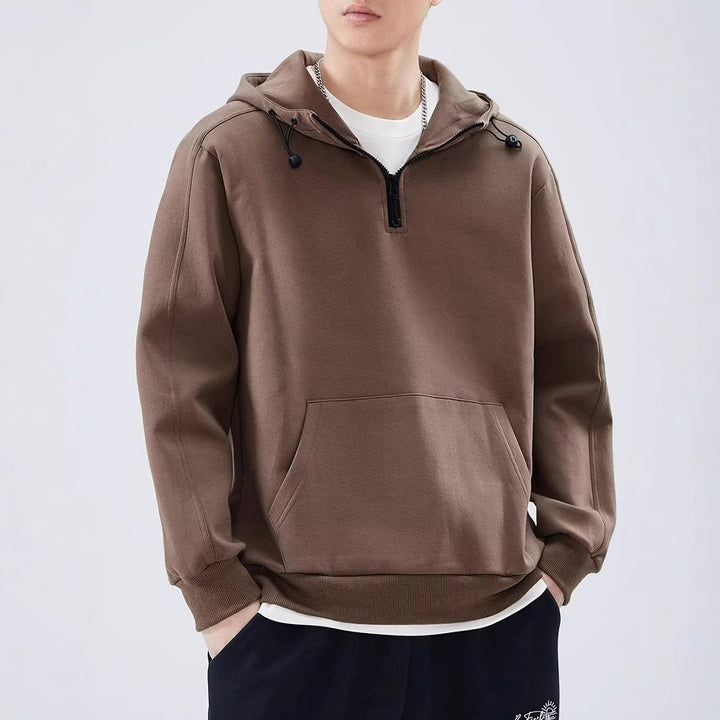 Herrer høj kvalitet hættepullover med moderne ståkrave og praktisk lynlås Stilla