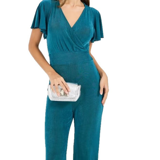 Dame elegant jumpsuit med flydende snit og detaljerede puffærmer Skovae