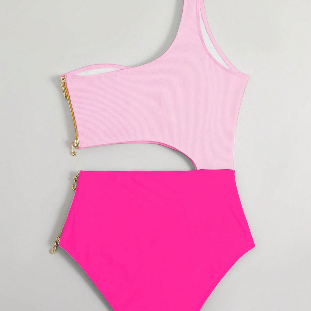 Dame one-piece badeshorts med asymmetrisk snit og moderigtig lynlås Skovae
