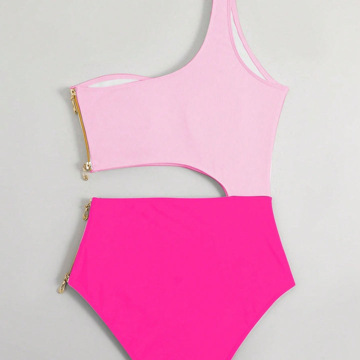 Dame one-piece badeshorts med asymmetrisk snit og moderigtig lynlås Skovae