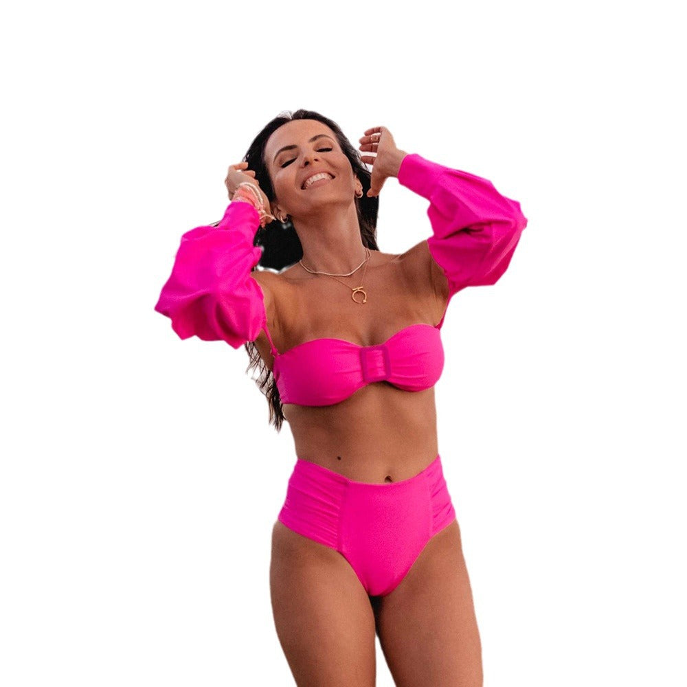 Dame Bikini-sæt med smart bandeau-top og voluminøse puffærmer Stilla